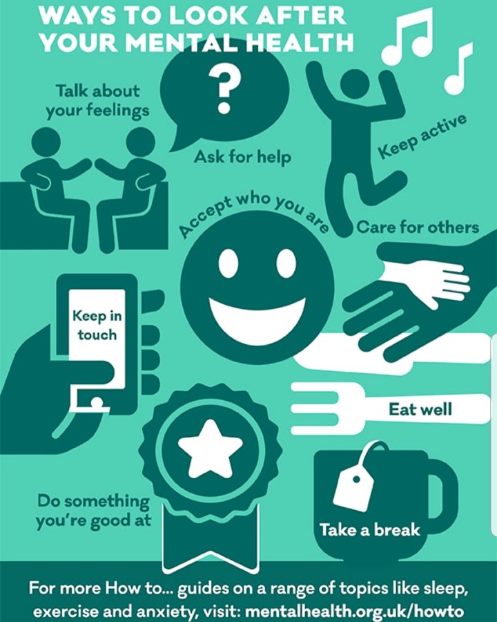 Mental Health Day. A poster with suggestions on how to look after your Mental Health. 4 Freckled Faces.